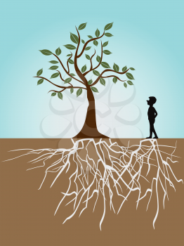 Royalty Free Clipart Image of a Person Looking at a Tree