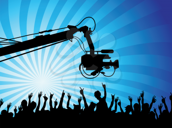 Royalty Free Clipart Image of a TV Camera Over a Crowd