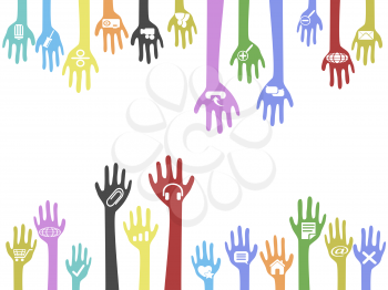 Royalty Free Clipart Image of Hands With Web Icons