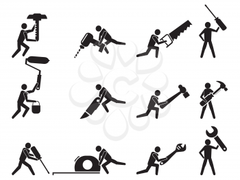 Royalty Free Clipart Image of Repairmen With Tools Icons
