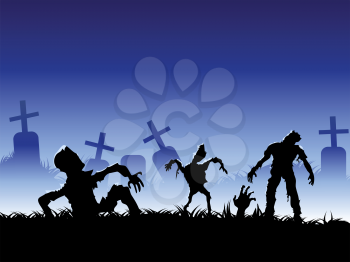 Royalty Free Clipart Image of Zombies in a Cemetery