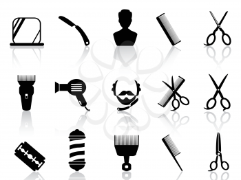 isolated barber tools and haircut icons set from white background 	