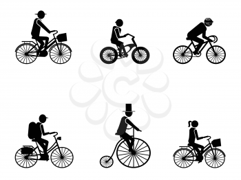 isolated bike riders Silhouettes on white background