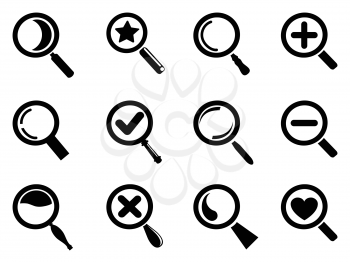 isolated black magnifying glass icons set from white background 