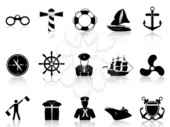 isolated black sailing icons from white background 	