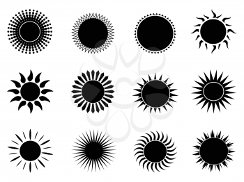 isolated black sun icons set from white background