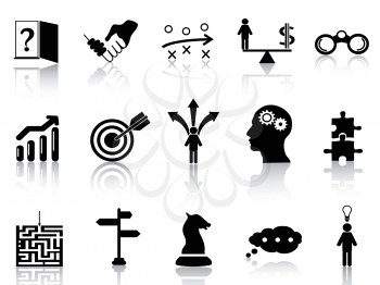 isolated black business strategy icons set from white background 