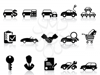 isolated black car dealership icons set from white background 	