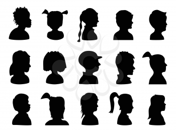 isolated Children Profile Silhouettes from white background