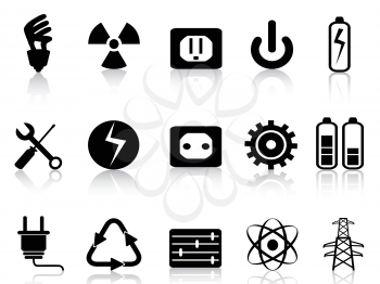 isolated black electricity and power icons set from white background