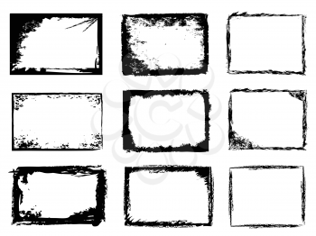 isolated 9 different types of grunge frames on white background