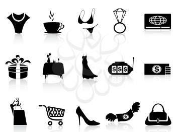 isolated black luxury shopping icons set from white background 	