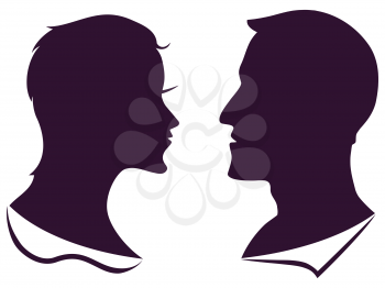 isolated man and female profile silhouette on white background