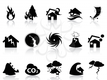 isolated black Natural disaster icons set from white background