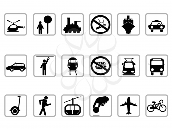 isolated black public transportation buttons on white background