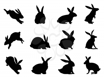 isolated black rabbit silhouettes from white background 	