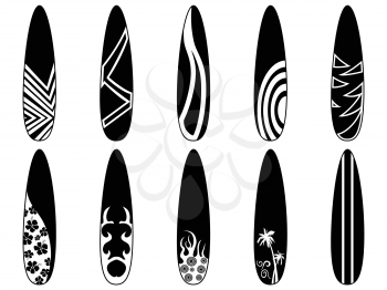 isolated black surfboard icons from white background