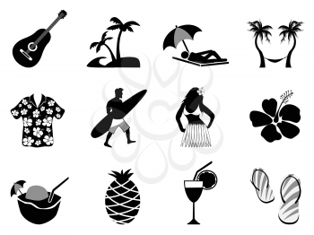 the collection of tropical island and beach vacation icons on white background 	