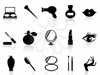 isolated black cosmetics and makeup icons set from white background