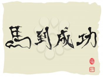 Chinese Calligraphy for celebrating Chines horse new year, Chinese characters as Achieving Immediate Success 