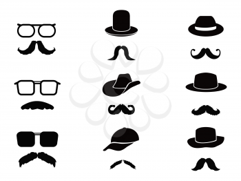 collection of Invisible man with mustache ,glasses and hats on white background
