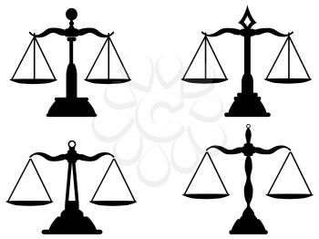 isolated Justice scales silhouette from white background  	