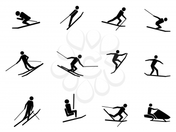 isolated black ski icons set from white background 	
