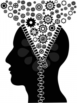 the background of unzipped human head with cogs for design