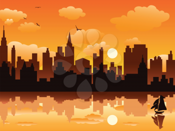 Royalty Free Clipart Image of a City at Sunset