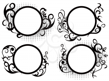isolated black Circle floral frame decoration from white background