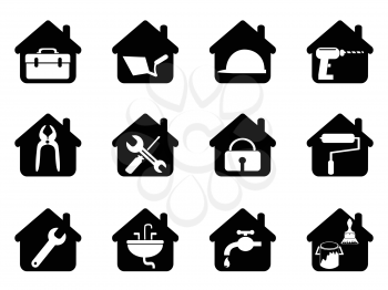 isolated black house with tools icon from white background