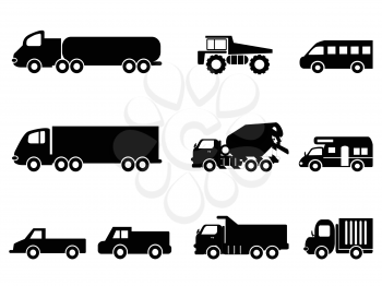 isolated black truck icons set from white background