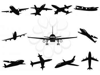 isolated black Airplane silhouettes from white background