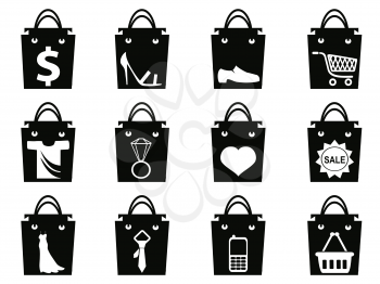 isolated black shopping bag icons set from white background
