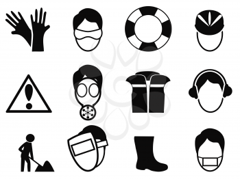 isolated black work safety icons set from white background