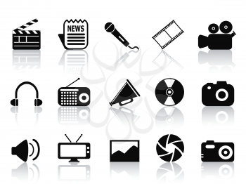 isolated black multimedia icons set from white background