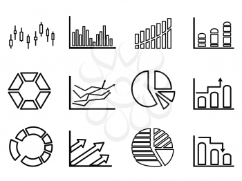 isolated business statistics outline icon set from white background