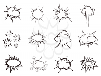 isolated various explosions outline on white background