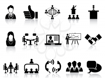 isolated black business meeting icons set from white background