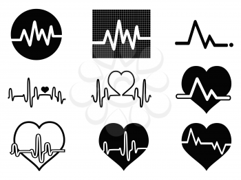 isolated balck heartbeat icons on white background