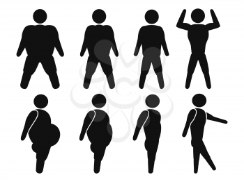 isolated male stick figure From Fat to fit from white background