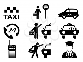 isolated black taxi icons set from white background