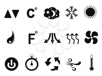 isolated black air conditioner icons set from white background