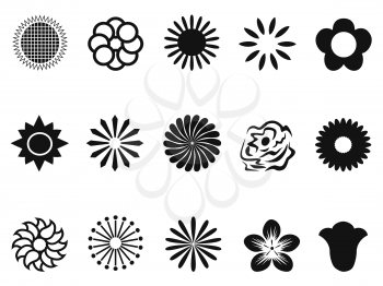 isolated black abstract flower icons from white background