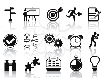 isolated black planning icons set from white background