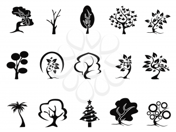 isolated black tree icons set from white background