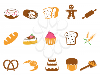 isolated color bakery icons set on white background