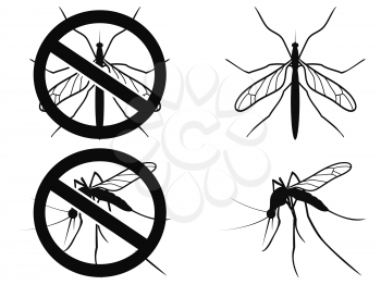 isolated black Mosquitoes warning symbol on white background