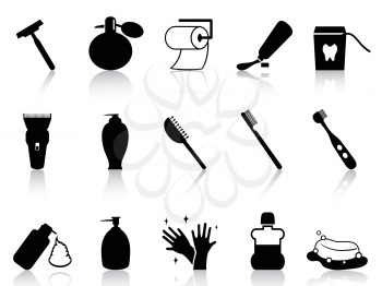 isolated Black bathroom accessories icon set from white background