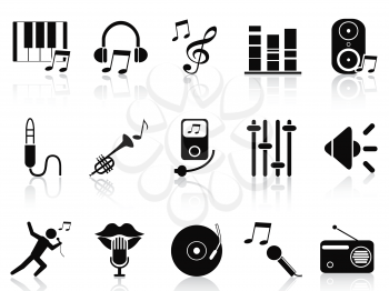 isolated black music audio icons set from white background
